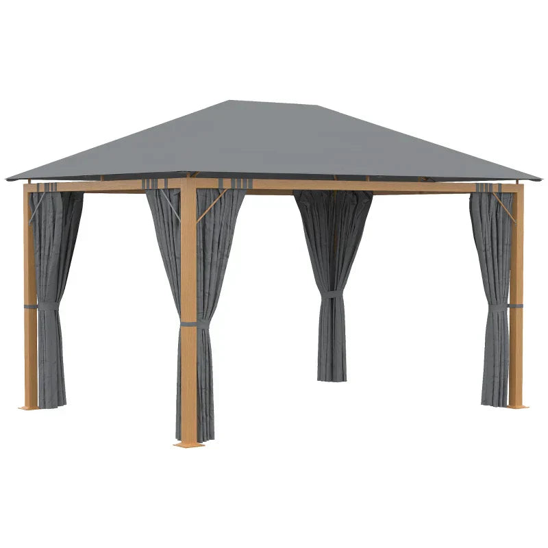 Tonnelle de jardin rectangulaire avec rideaux et toile de toit en polyester 4 x 3 m – Structure en aluminium