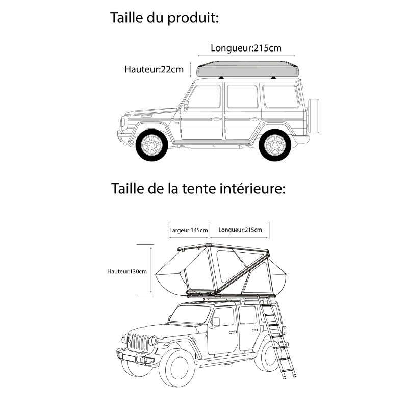 Tente de toit à coque en Aluminium - 2 Personnes