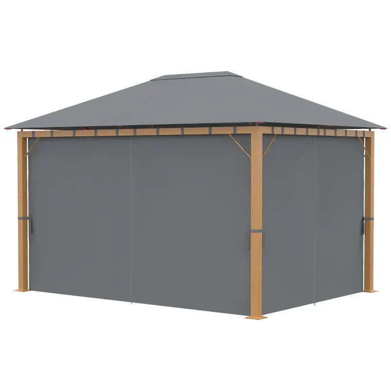 Tonnelle de jardin rectangulaire avec rideaux et toile de toit en polyester 4 x 3 m – Structure en aluminium