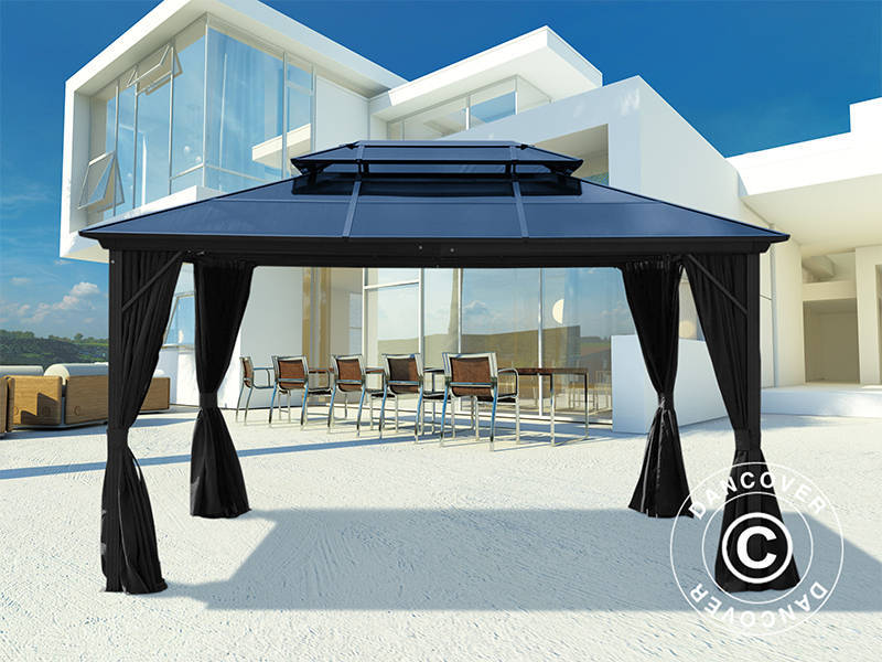 Tonnelle Santa Ana avec rideaux et moustiquaire, 3x4m, noir